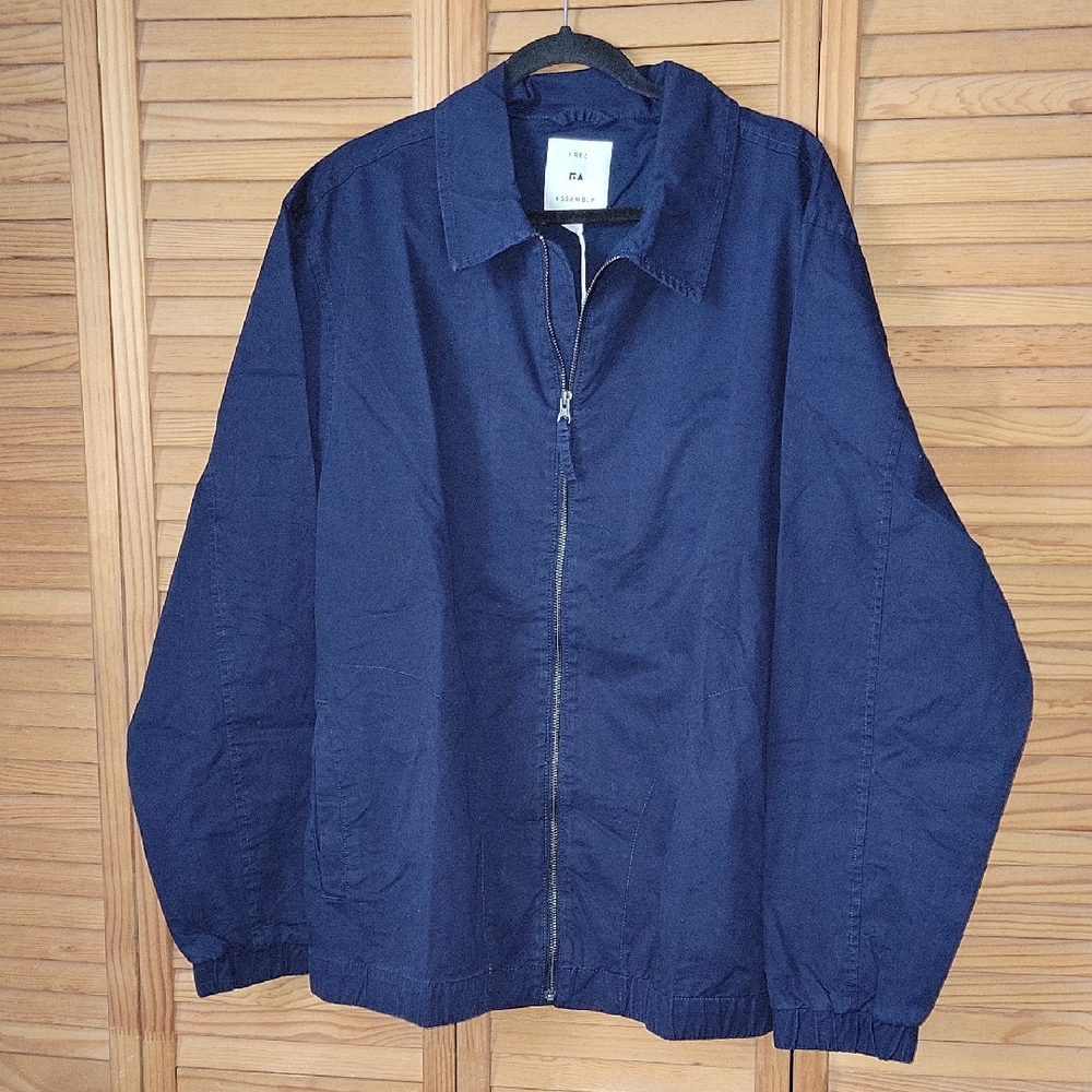 Free Assembly NWT Coach Navy Mens Pockets Cotton Twill Full Zipper Jacket 2XL